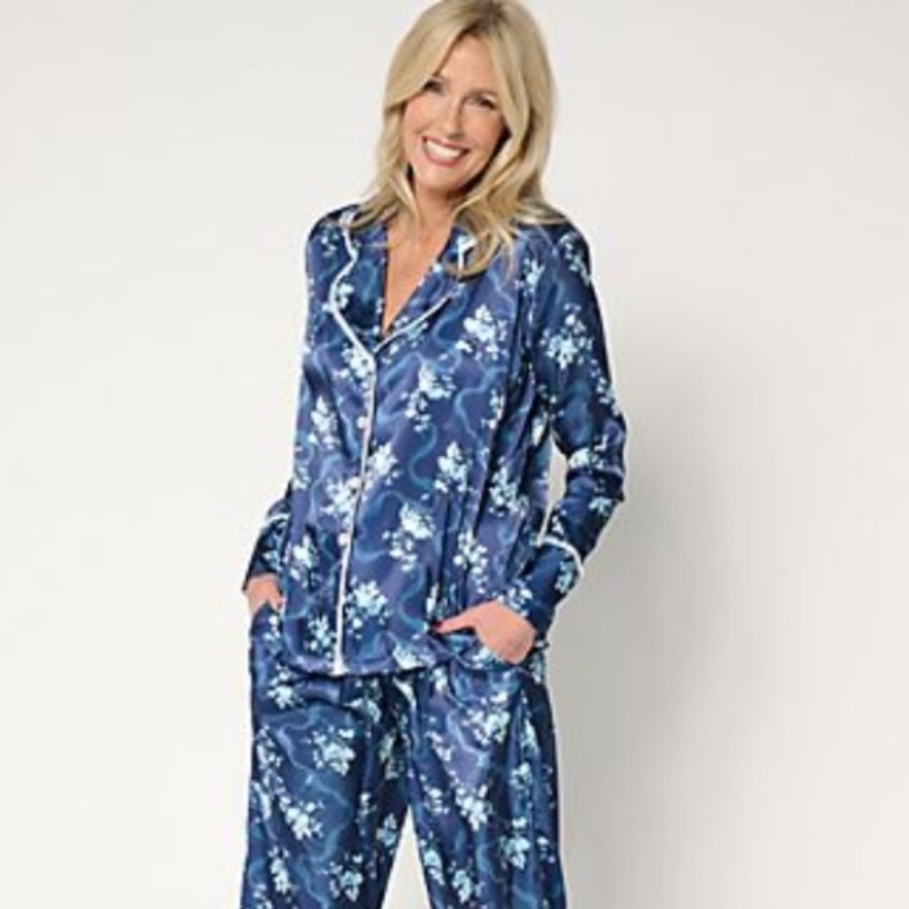 Madeleine Fig Night Winter Floral Satin Pajama Shirt Size 1X
